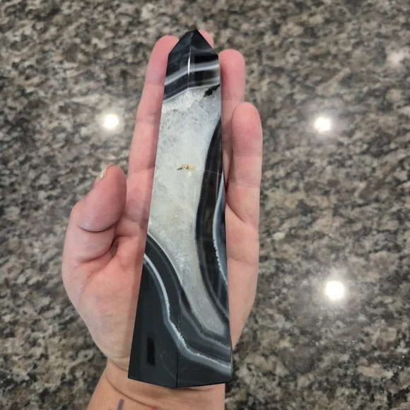 Natural Black Banded Sardonyx Crystal Obelisk Tower #2 New